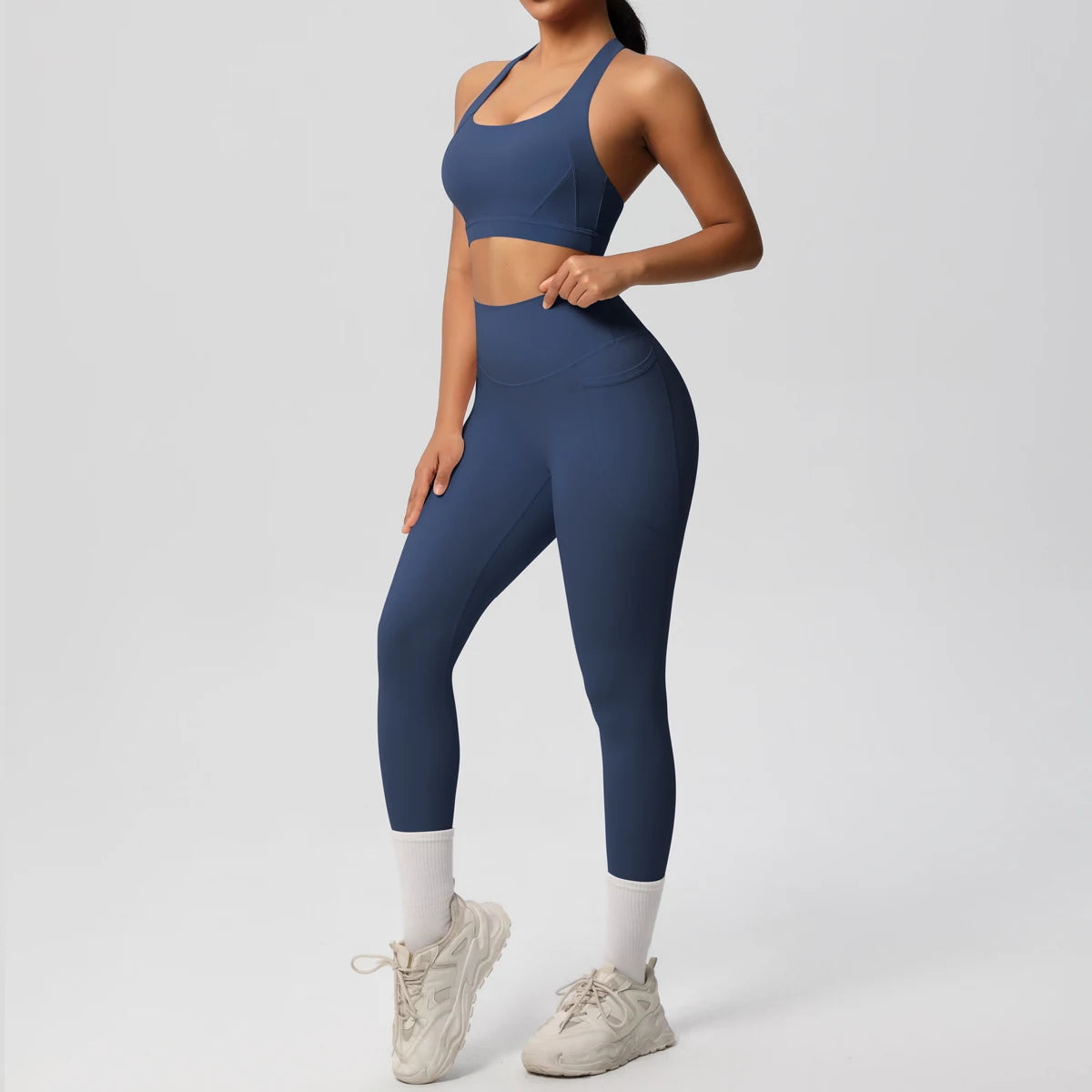 2-teiliges Sportbekleidungs-Yoga-Set, Fitnessstudio, Sport-BH, Leggings mit Taschenkleidung, Sportbekleidung, Yoga-Anzüge für Damen, Fitness-Set, Trainingsanzug