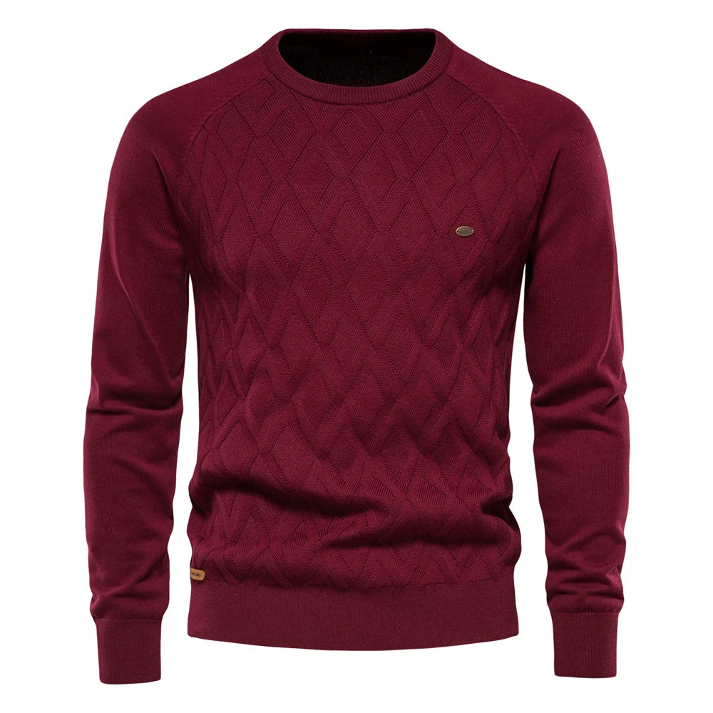 AIOPESON Argyle Grund Männer Pullover Einfarbig Oansatz langarm Gestrickte Männliche Pullover Winter Mode Neue Warme Pullover für Männer