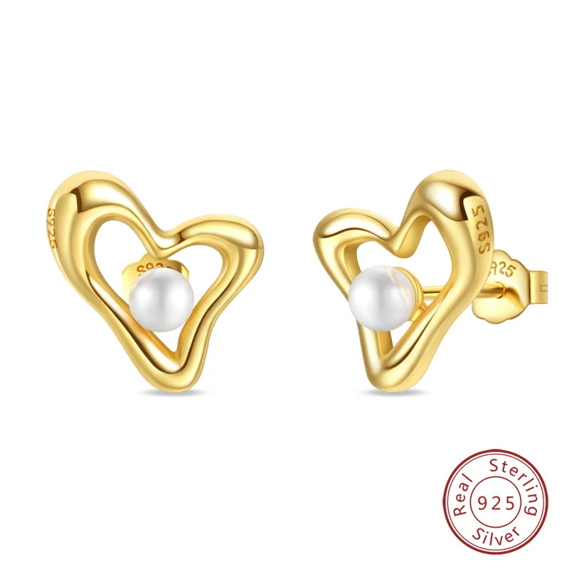 Luxus Goldene Muschel Seestern Perle Ohr Studs 925 Silber Schmetterling Herzförmige Anhänger Perle Ohrringe Für Frauen Partei Schmuck