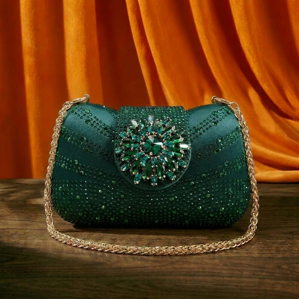 2026 Elegante grüne Strass-Slingback-Absätze für Damen & passendes Handtaschen-Set – Komfort inklusive – Stylische Schuhe mit spitzer Zehenpartie