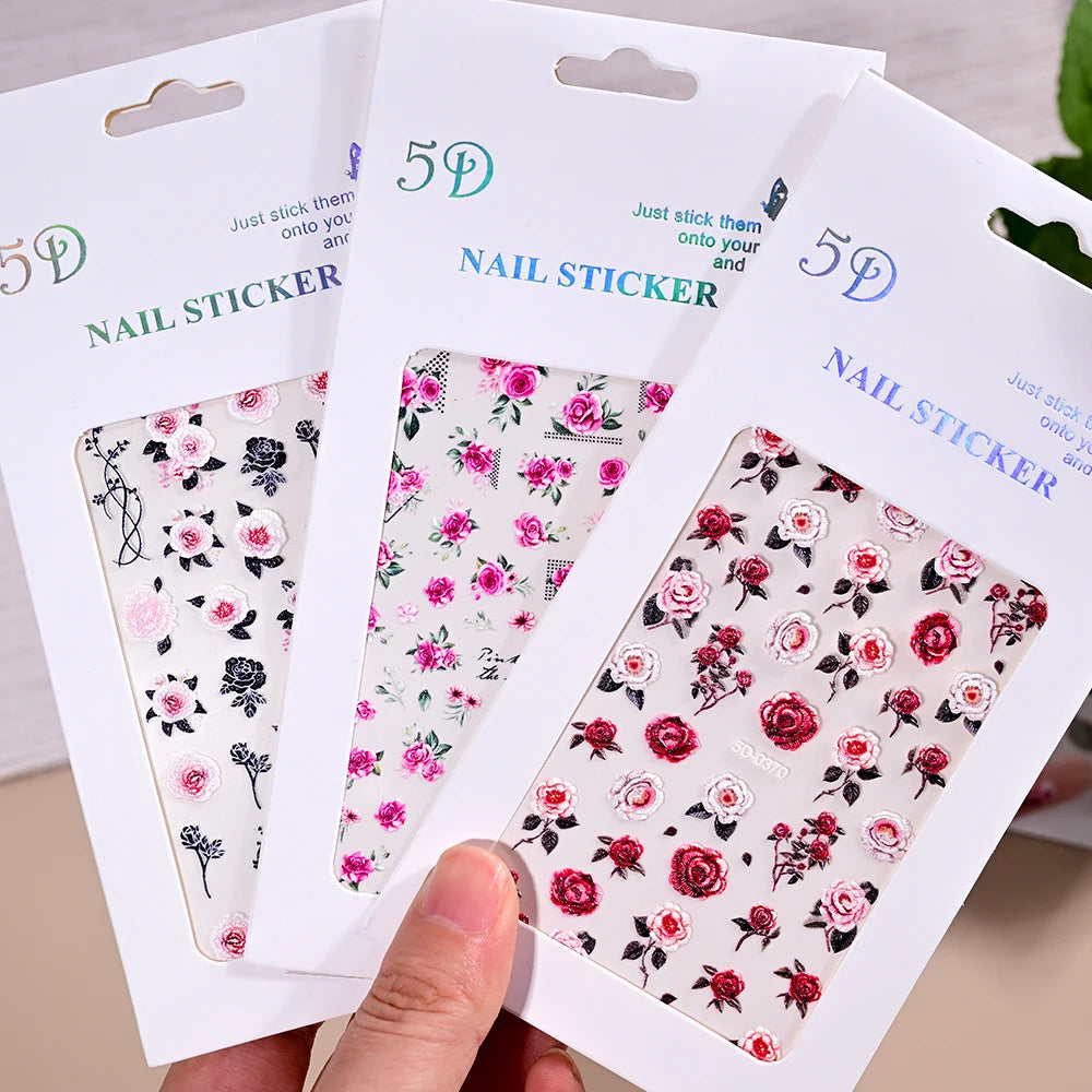 1 Stück 5D geprägte Lavendelblume Nagelaufkleber Frühling Blumenblätter selbstklebende Schieber Rose Schmetterling Aufkleber Maniküre Dekoration