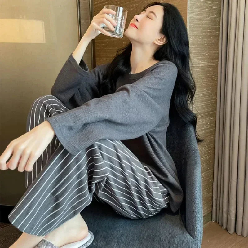 2 Teile/satz Frauen Große Größe mit Brust Pads Pyjamas Frühling Herbst und Winter Lange Ärmeln Headset Lose Homewear Kann draußen getragen werden