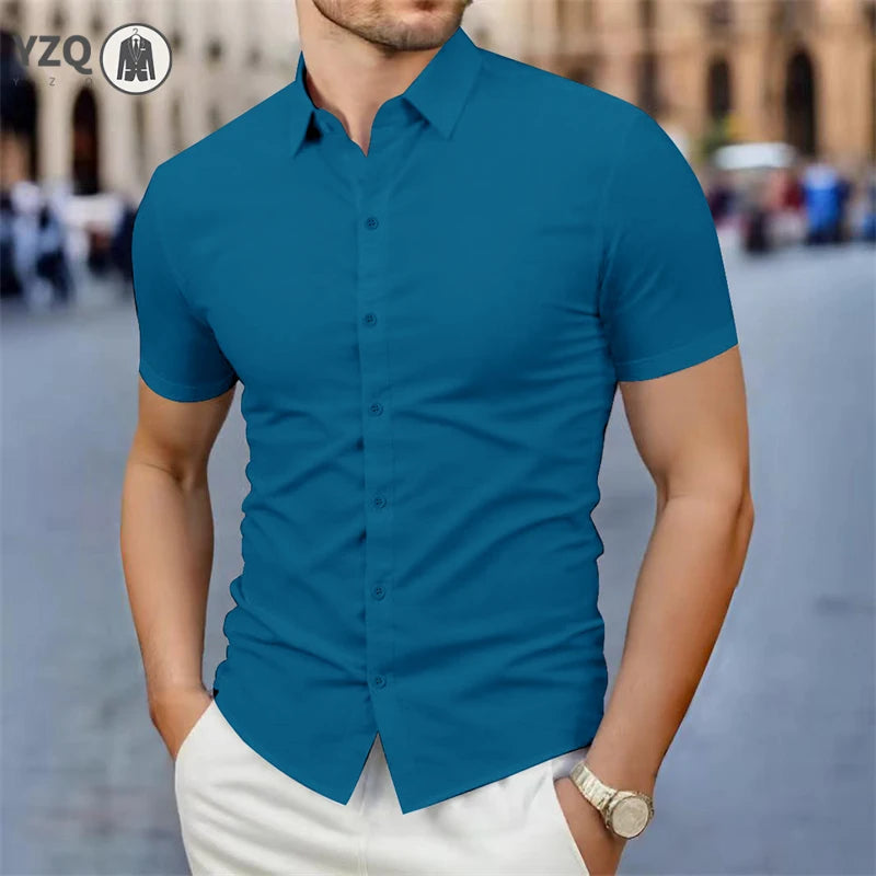 2025, neues Herren-Business-Casual-Hemd, einfarbig, kurzärmelig, für Sommermode, kein Bügeln, bequemes und vielseitiges Oberteil