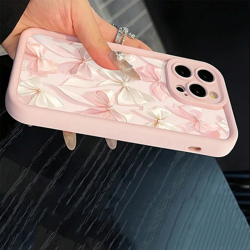 Schleifenknoten-Rosa-Schleifenmuster, stoßfeste, weiche TPU-Handyhülle für iPhone 17 11 12 13 14 15 16 Pro Max XS X XR 7 8Plus 16E 17Air Cover