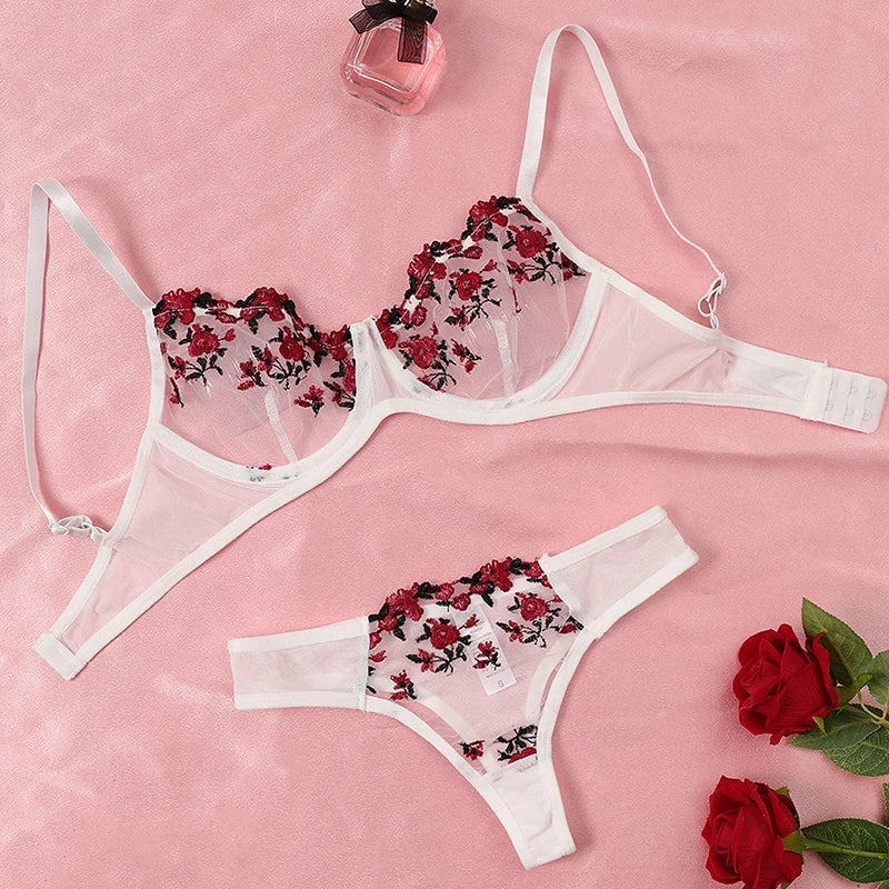 Transparente Stickerei Neue Heilan Spitze Sexy Dessous Frauen Unterwäsche Fee Kurze Set Zarte Bh Kit Push-Up Erotische Breves Sets