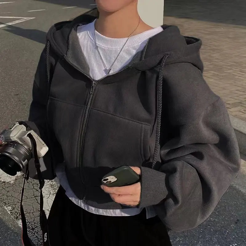 Frühling Und Herbst Neue Vielseitige Zipper Mit Kapuze Sweatshirt Frauen Casual Mit Kapuze Y2K Langarm Top Frauen Lose Und Entspannen zurück Mantel