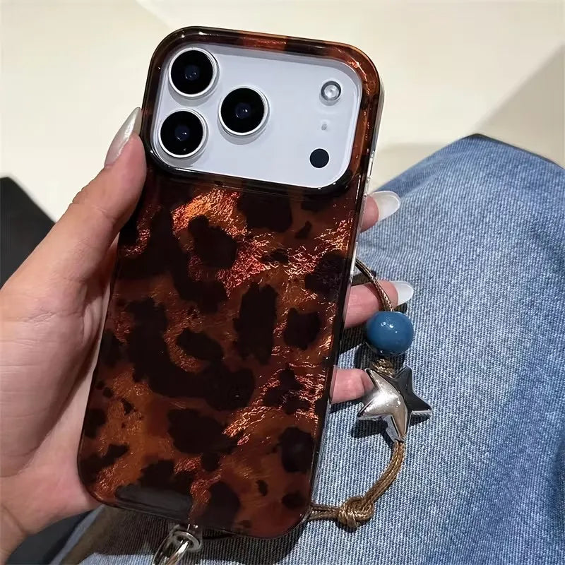 Luxuriöse braune schwarze Leopardenmuster-Hüllen für iPhone 17 Pro Max 16 13 14 12 15 14Plus 13Pro 11Promax 7 8 Plus Vortex-Musterhülle