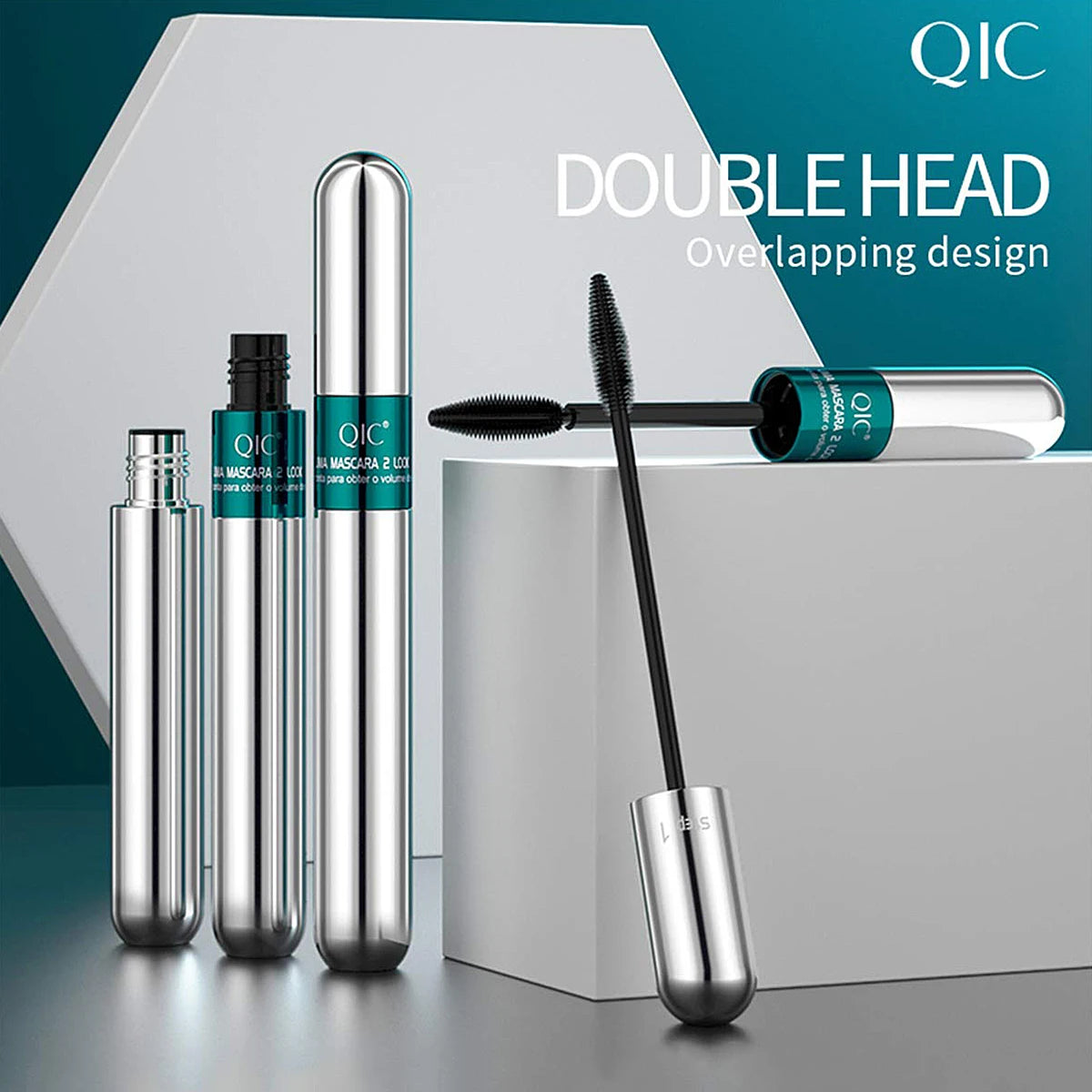 Doppelte In-Eins-Mascara aus Seidenfaser, wasserfeste Wimperntusche für Wimpernverlängerung, schwarz, dick, verlängernde Wimpern, Kosmetik