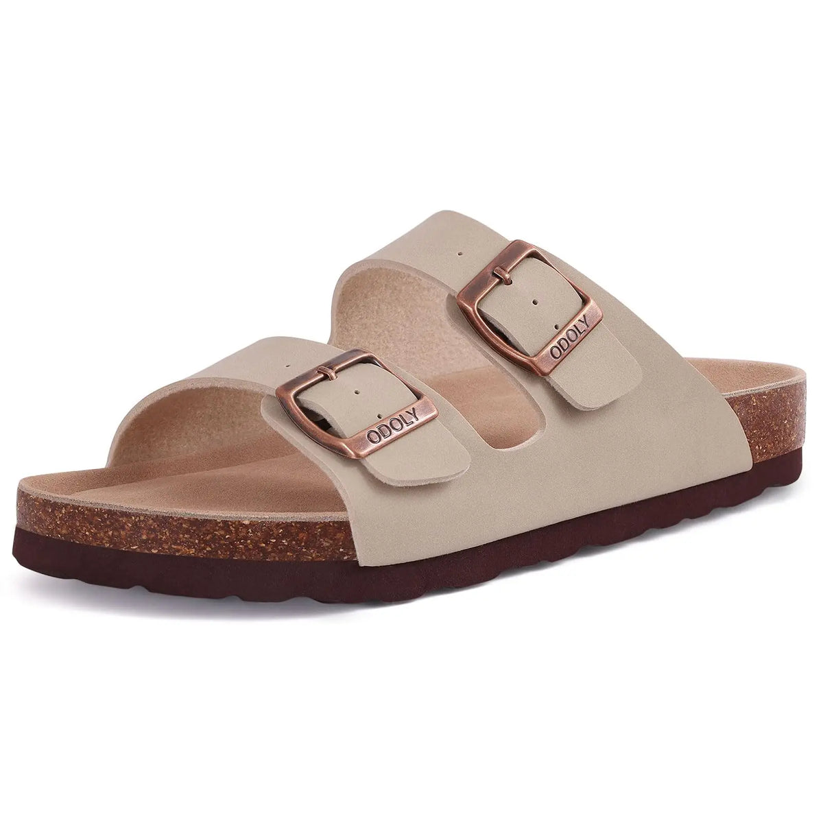 Crestar Damen-Hausschuhe mit Korkfußbett, Sommer-Paar, verstellbare Doppelschnallen, flache Sandalen, Outdoor-Kork-Strandrutschen mit offener Spitze