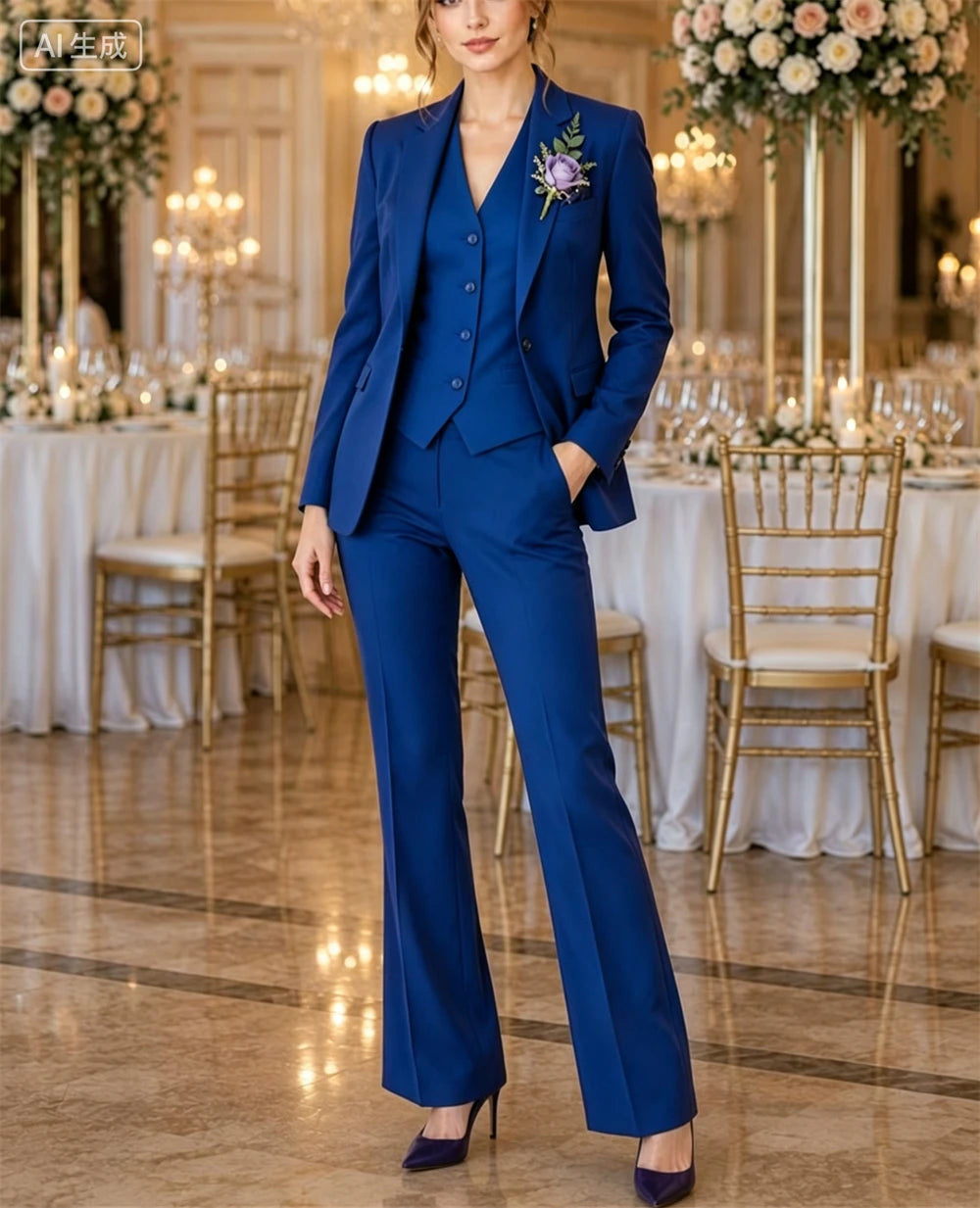 Moderner Damenanzug in Lila, 3-teilig, Elegantes Abend- und Business-Outfit, Büroanzug Blazer+Weste+Hose