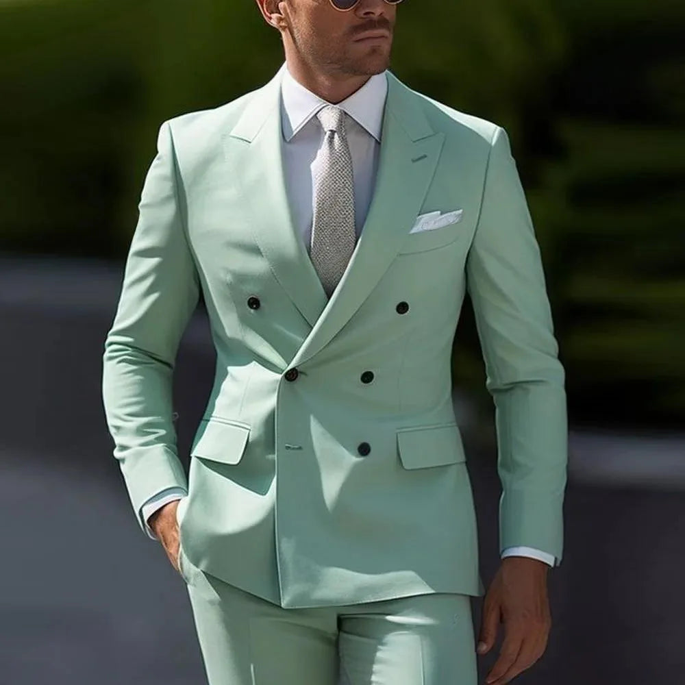 Herren Casual Hochzeitsanzug Zweiteiliges Set aus Polyestergewebe Doppelreihig Geknöpft Formeller Anzug für Trauzeugen und Bestmannen