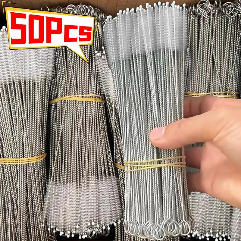 50/1 stücke Edelstahl Stroh Reinigung Pinsel Langen Griff Trinken Strohhalme Rohr Rohr Reiniger Pinsel für Baby Tasse Flaschen saubere Werkzeuge