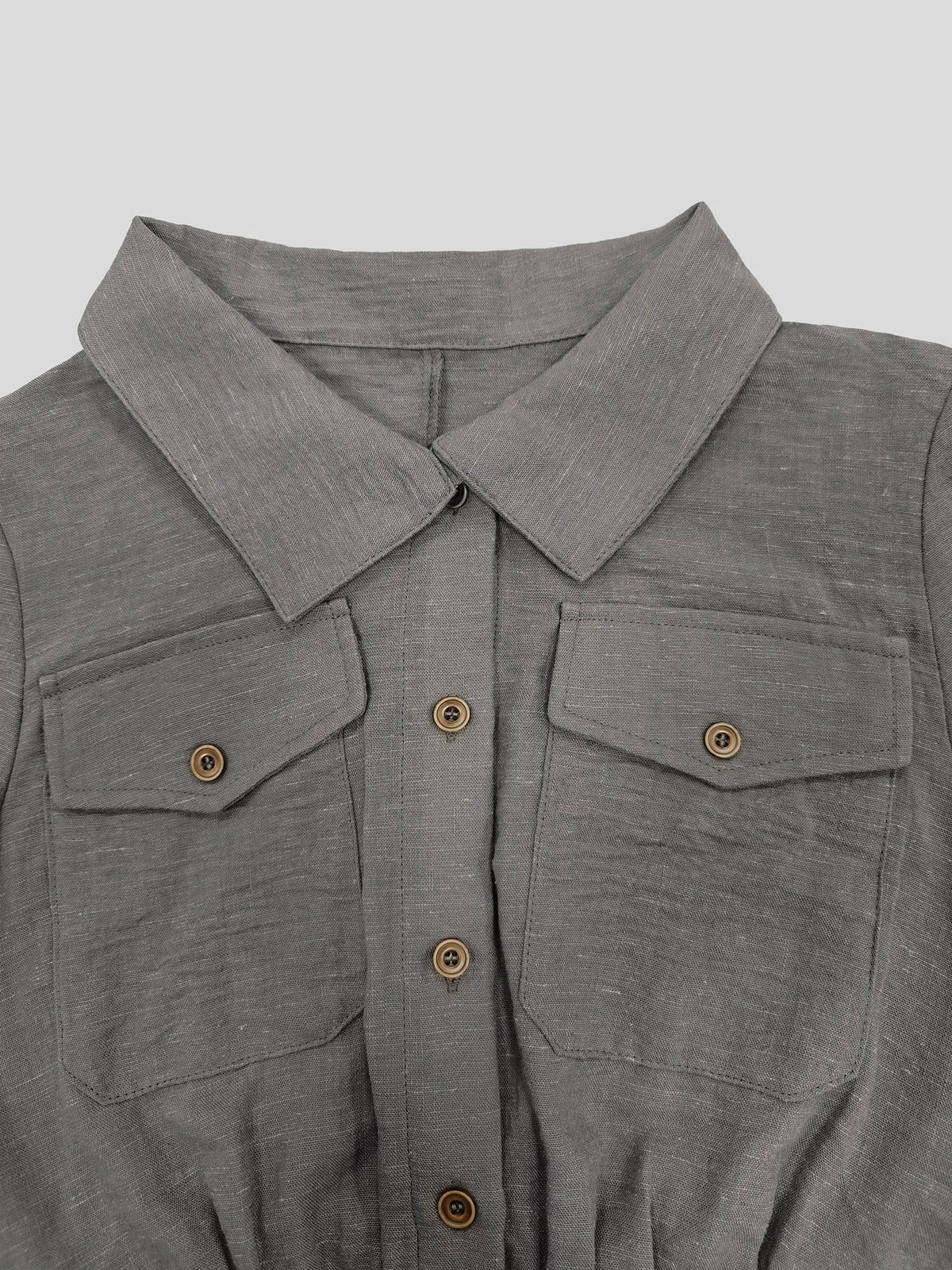 Damen Casual Utility Jumpsuit mit Doppelgürtel - Reverskragen Knopfleiste Langarm Haremshose Einteiler