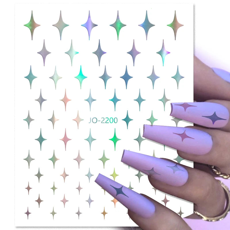 1PCS Schwarz Weiß Schmetterling Laser Nagel Aufkleber Y2K Nail art Dekoration Abstrakte Linien Bronzing Blumen Aufkleber Für Nägel
