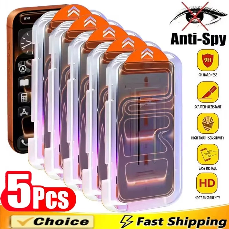 1-5 Stück Staubfreie Installation Sichtschutz-Displayschutzfolie für iPhone 18 17 16 14 11 12 13 15 Pro Max 6 7 8 Plus Mini X XR Anti-Spy Glas