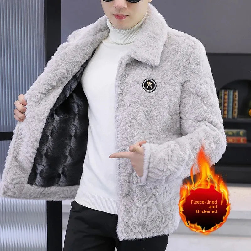 Winter-Kunstpelzjacke für Herren Modische Verdickte Warme Mäntel Lässige Business-Streetwear Lederjacke Herrenbekleidung