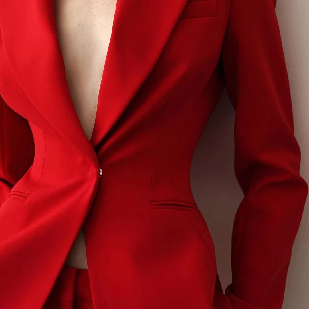 Maßgeschneiderter Damenanzug, schmale Passform, Reverskragen, 2-teilig, Blazer im Arbeitsplatz-Stil, weibliche Business-Arbeitskleidung (Jacke + Hose)