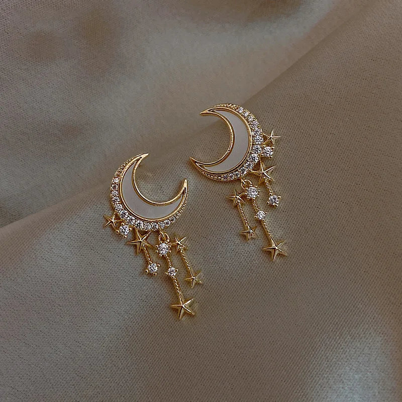 Exquisite luxuriöse runde Zirkon-Ohrstecker für Frauen, glänzender Strass-Mond-Bienen-Ohrring, geometrischer Ohrring, Party- und Hochzeitsschmuck