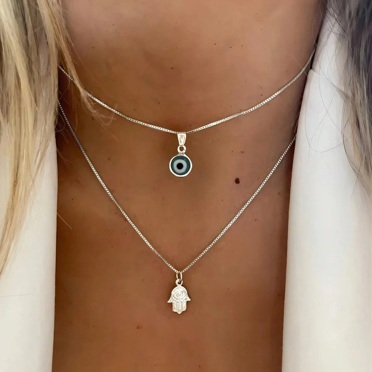 Glücksbringer Doppelschichtige Zirkon Böser Blick Halsketten für Damen und Herren Türkisches Auge Anhänger Halskette Party Schmuck Geschenk