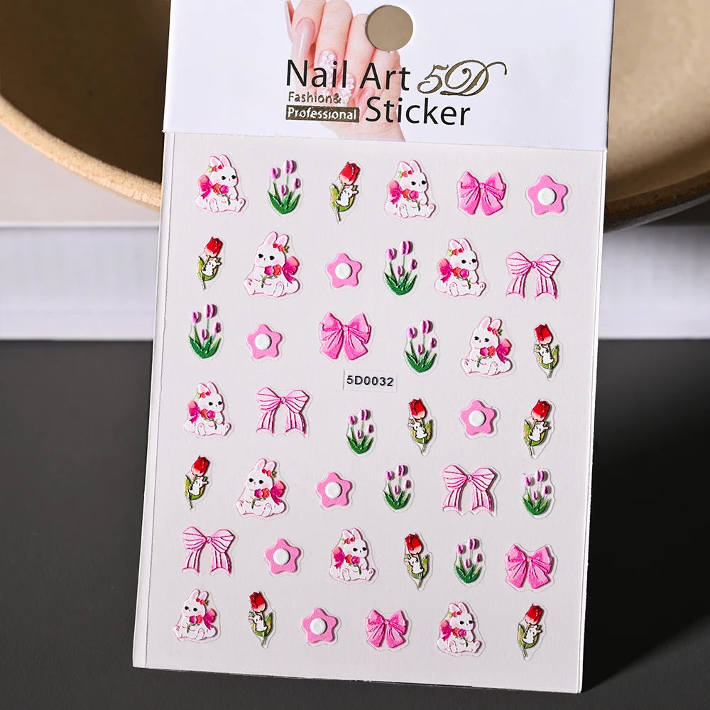1 stücke 5D Nette Bunte Gänseblümchen Nail art Aufkleber Frühling Blumen Tulpe Weiß Gänseblümchen Nagel Aufkleber Sommer Blüte Floral Maniküre decora