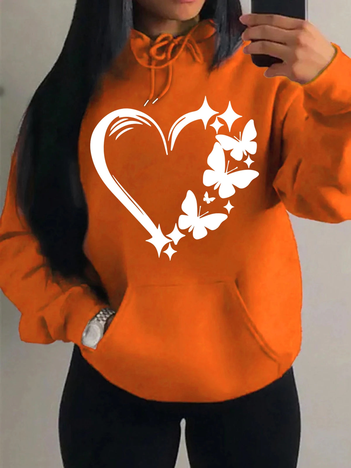 Kombination von Liebe und Schmetterling Hoody Plus Größe Frauen Hip Hop Herbst Hoodies Fleece Tasche Kleidung Vintage mehrfarbige Hoodie