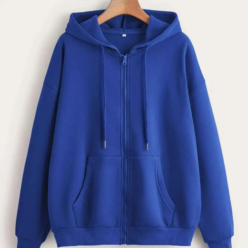 Einfarbige Damen-Kapuzenpullover mit Reißverschluss, Herbst, lässige Sportbekleidung, trendiger, bequemer, langärmeliger All-Match-Taschen-Kapuzenpullover