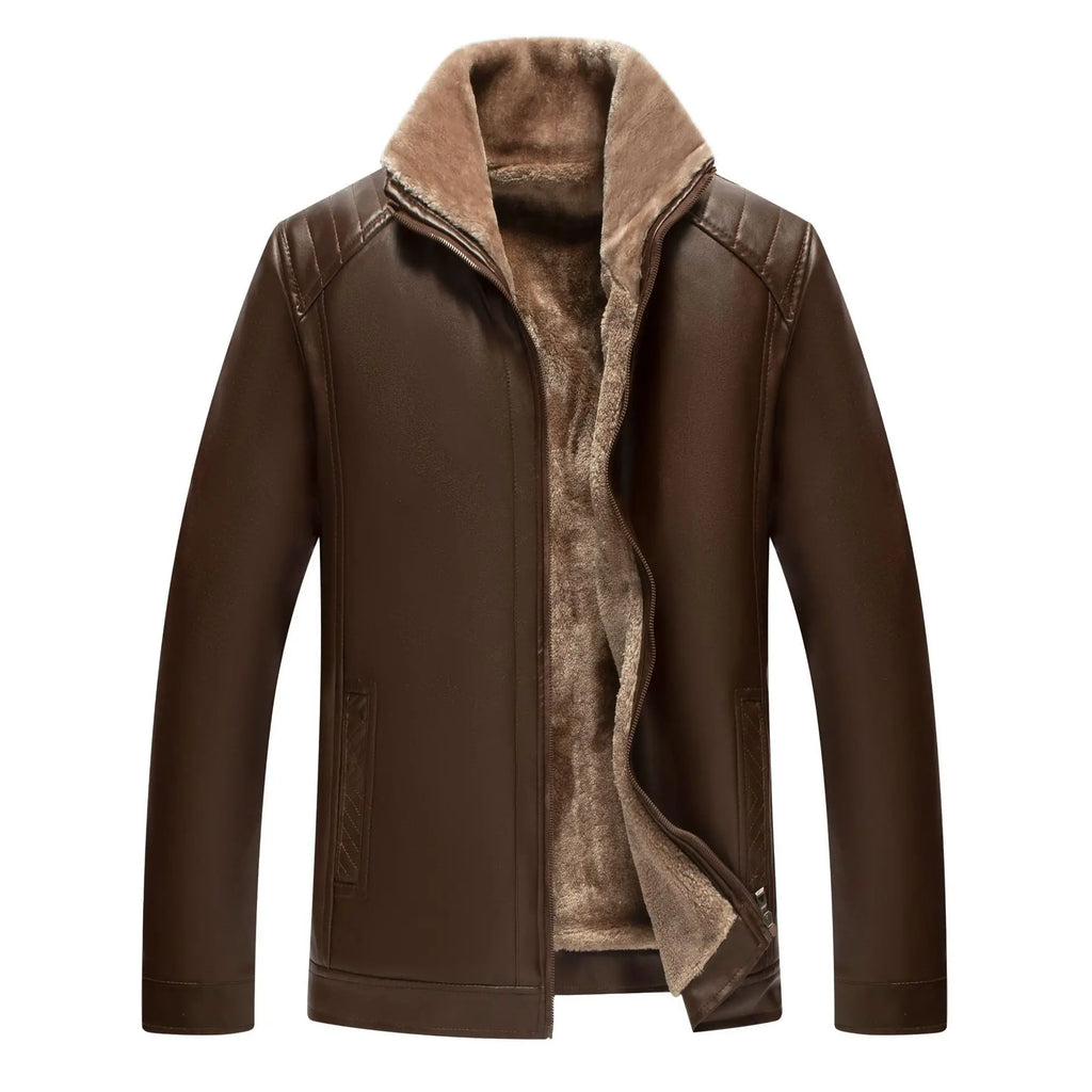 Verdickte Fleece Gefüttert Stehkragen Casual Leder Jacke männer PU Leder Pelz Integrierte Herbst Winter Neue Stil Modische