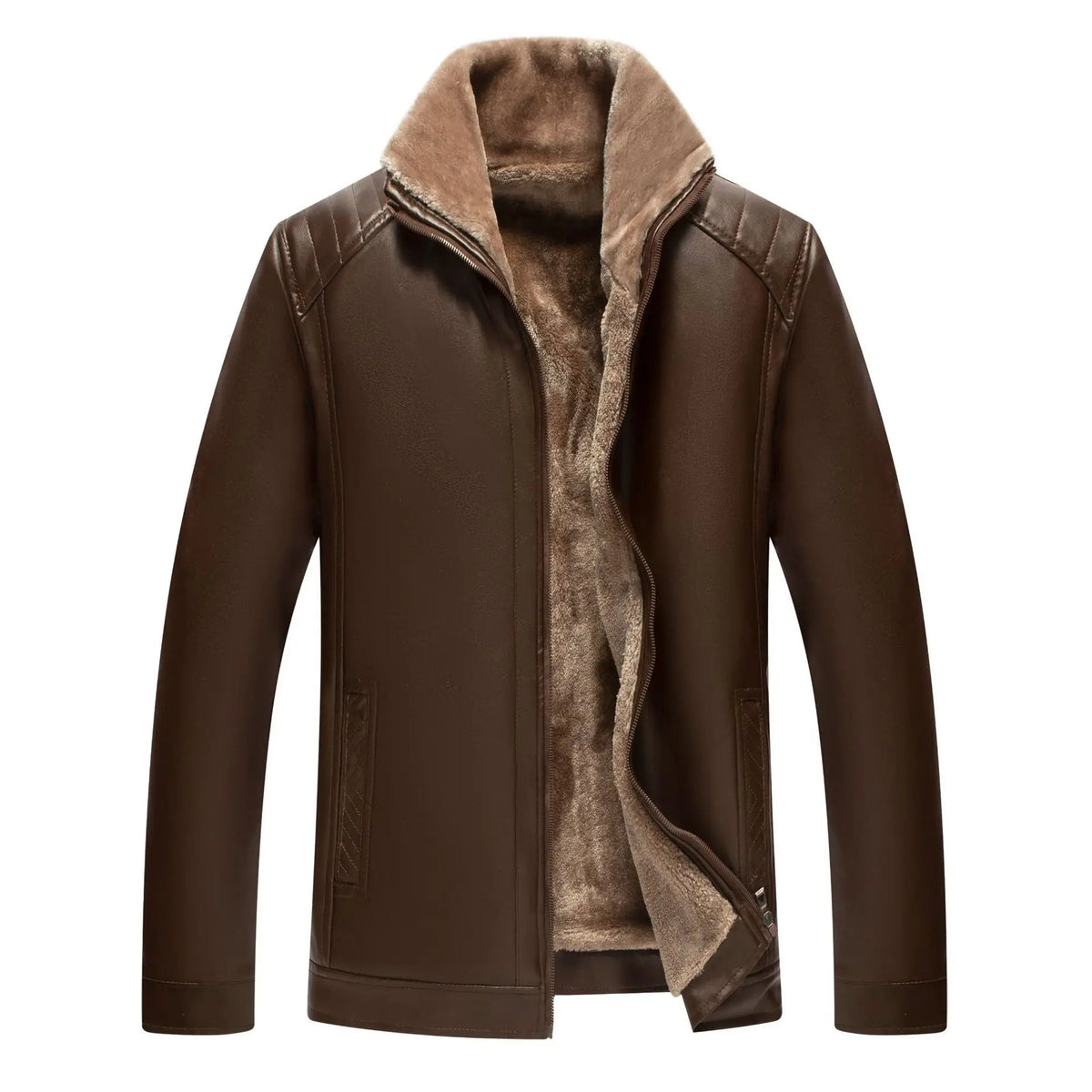 Verdickte Fleece Gefüttert Stehkragen Casual Leder Jacke männer PU Leder Pelz Integrierte Herbst Winter Neue Stil Modische