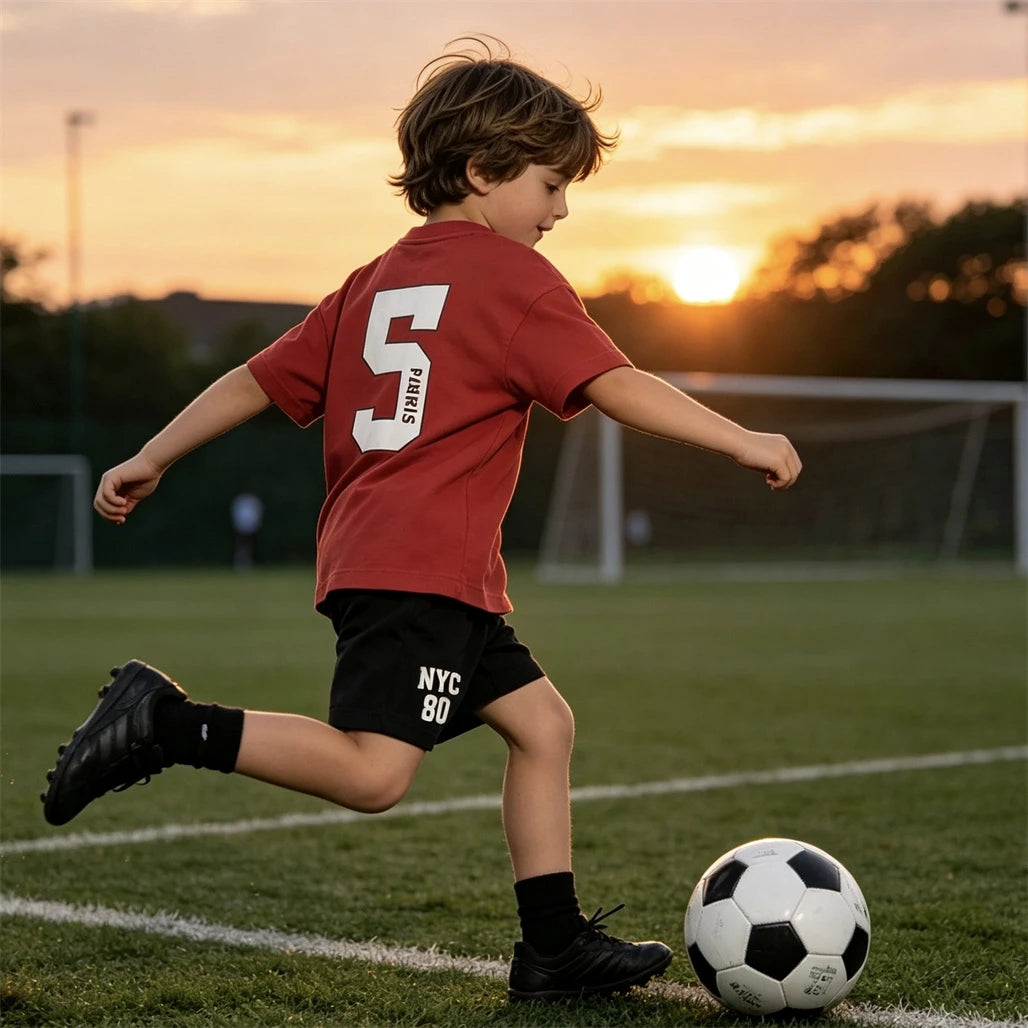 Sportliches Freizeit-Set Sommer Jungen Outfit Kurzarm Trainingsanzug Neues T-Shirt+Shorts 2-teiliges Set 2026 Kinder Einfache Modische Kleidung