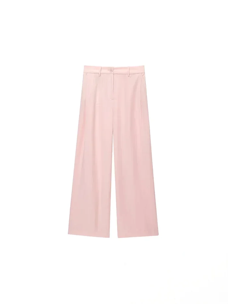 KONDALA Casual Büro Dame Chic Rosa Frauen Anzug Solide Oansatz Tasten Weste Gerade Lose Hosen Mode 2025, Frühling Sommer Set