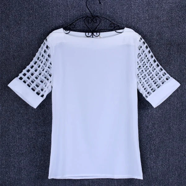Sommer Bluse Sexy Frauen Damen Hohl Hülse Slash Neck Lose Solide Shirts Casual Tops