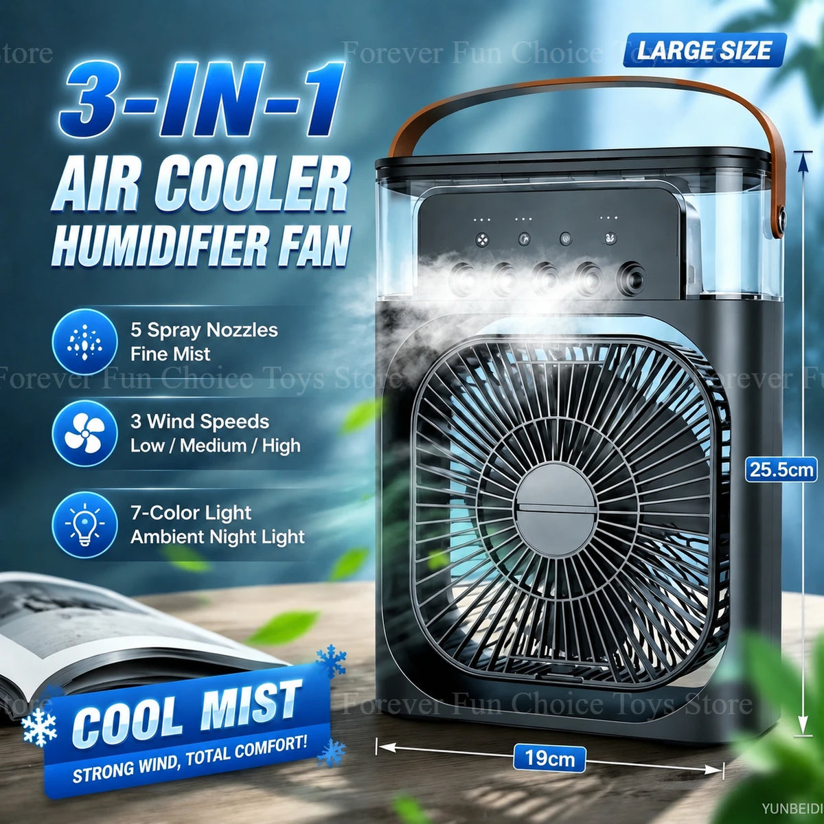 3-in-1 Ventilator Klimaanlage LED-Licht Tragbarer Luftbefeuchter Klimaanlagen-Ventilator für Outdoor und Reisen Handgehaltener Eispack-Sprühventilator