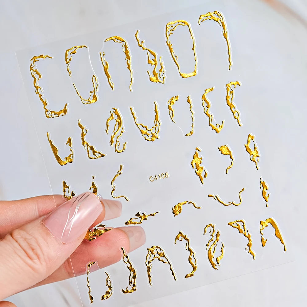 5D Gold Marmor Textur Bronzing Nail Art Aufkleber 5 Farben Unregelmäßiges Marmormuster Nagelaufkleber Einfaches Liniendesign Nagelzubehör