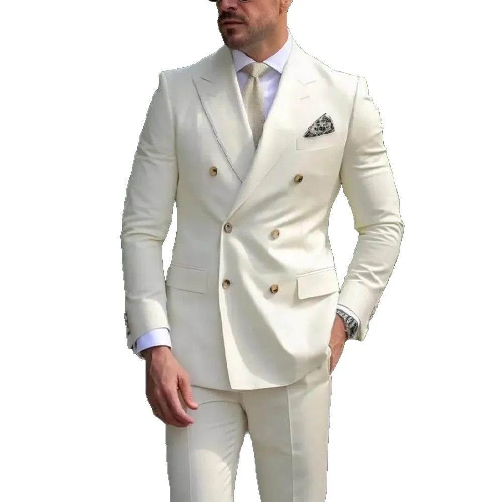 Herren Casual Hochzeitsanzug Zweiteiliges Set aus Polyestergewebe Doppelreihig Geknöpft Formeller Anzug für Trauzeugen und Bestmannen