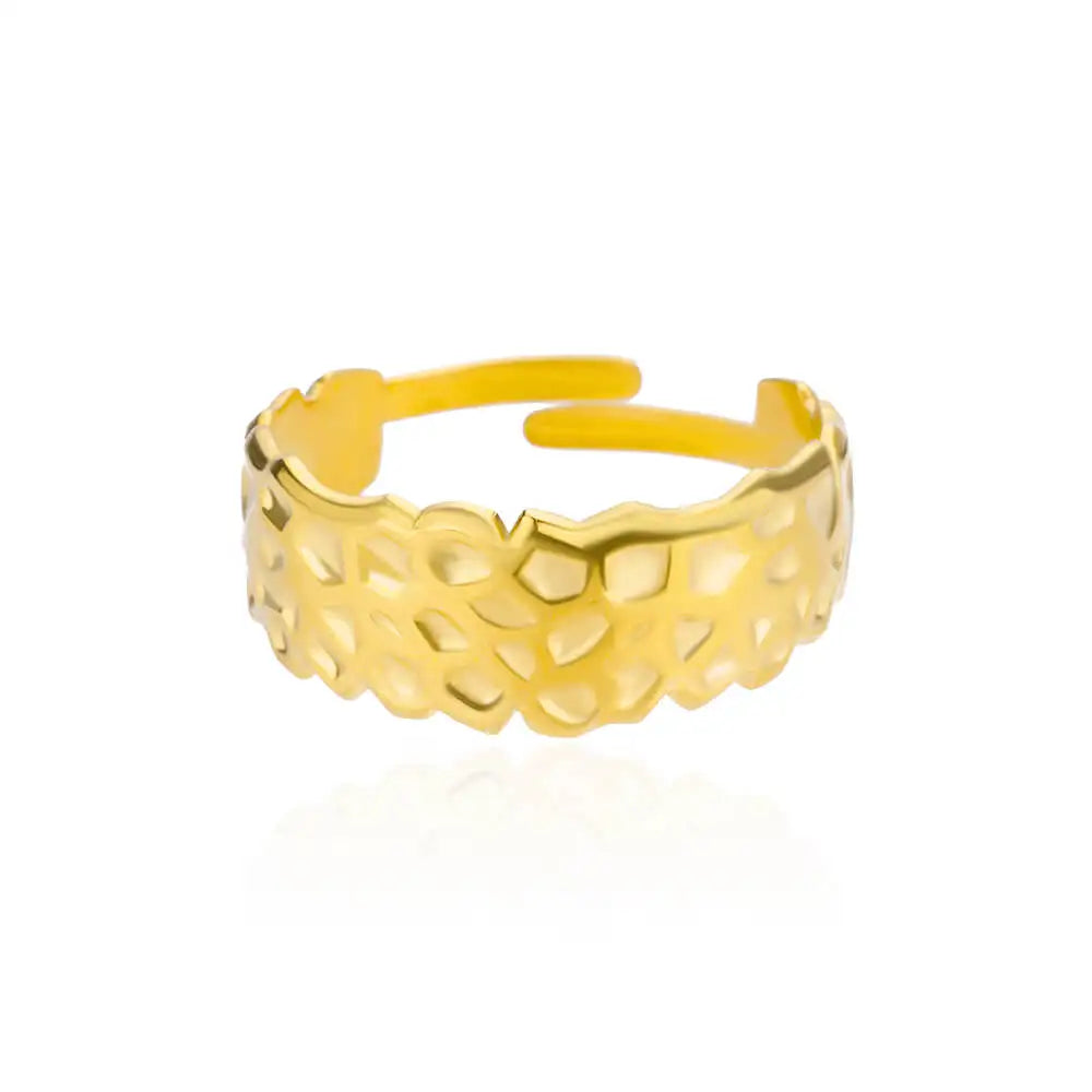 Edelstahl Ringe für Frauen Gold Farbe Unregelmäßige Geometrische Offenen Ring Vintage Wasserdicht Hochzeit Schmuck Teil Zubehör Gif