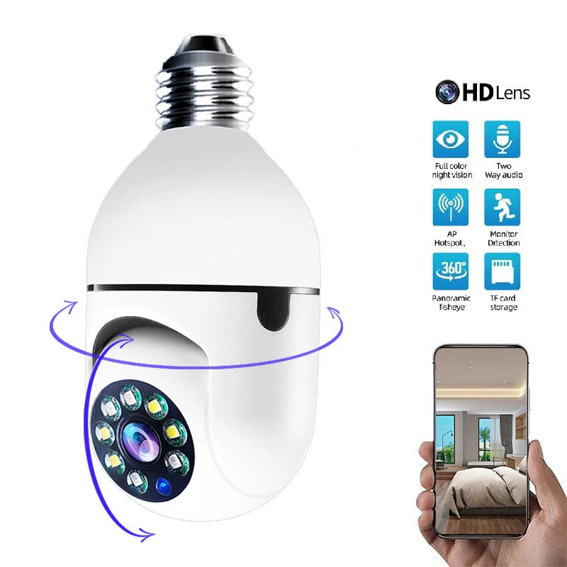 Wifi Mini E27 Glühbirne IP-Kamera – Vollfarb-Nachtsicht + automatische Personenverfolgung, Sicherheitsmonitor für die Innenüberwachung