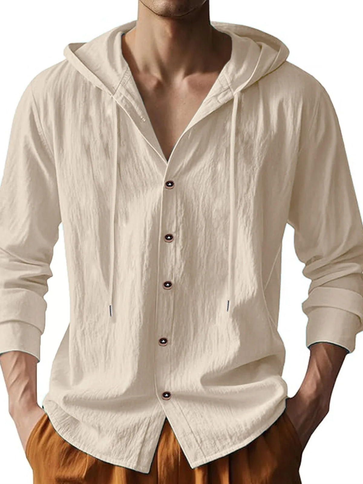 Sommer Heißer Verkauf Strand Stil Shirts männer Lange Ärmeln Mit Kapuze Baumwolle Leinen Einfarbig Casual Vielseitig Kragen hemd Männlich Top