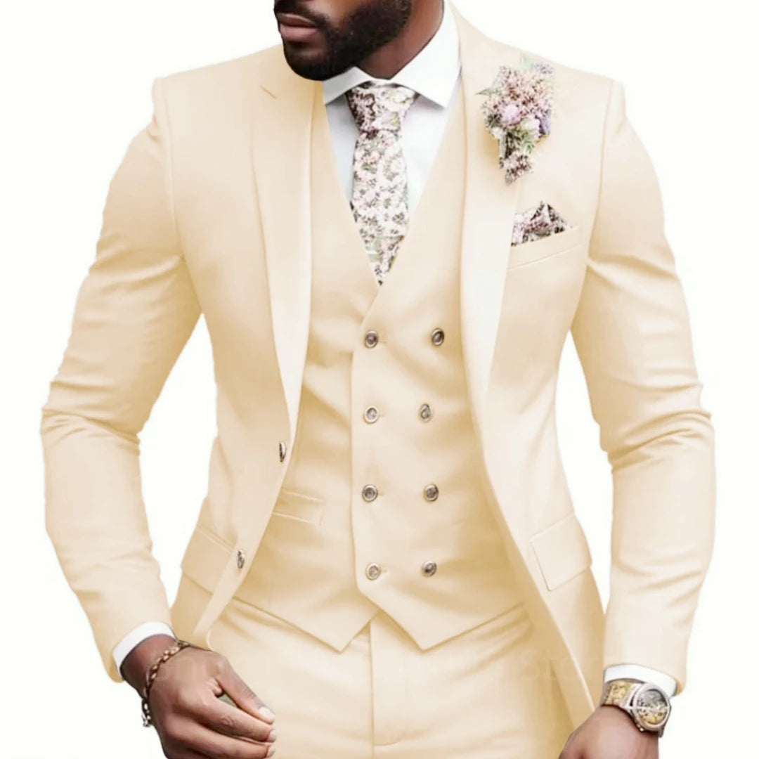 Hochwertige Grüne Business-Anzüge für Herren Slim Fit Elegante Hochzeitskleidung 3-Teilig Zweiknopf-Jacke Weste Hose Party-Sets