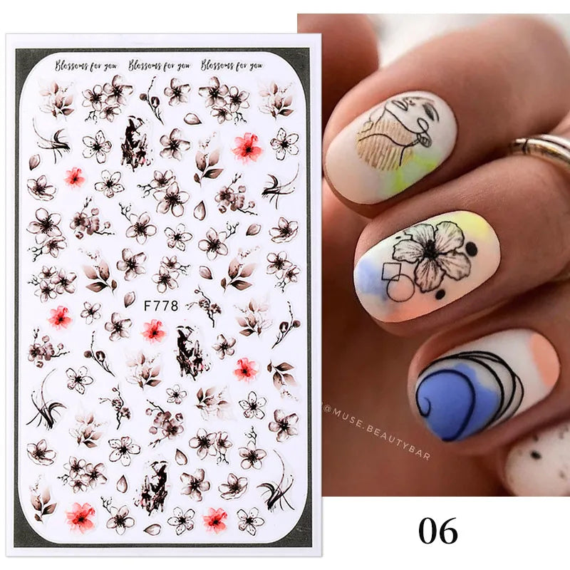 1PCS Schwarz Weiß Schmetterling Laser Nagel Aufkleber Y2K Nail art Dekoration Abstrakte Linien Bronzing Blumen Aufkleber Für Nägel