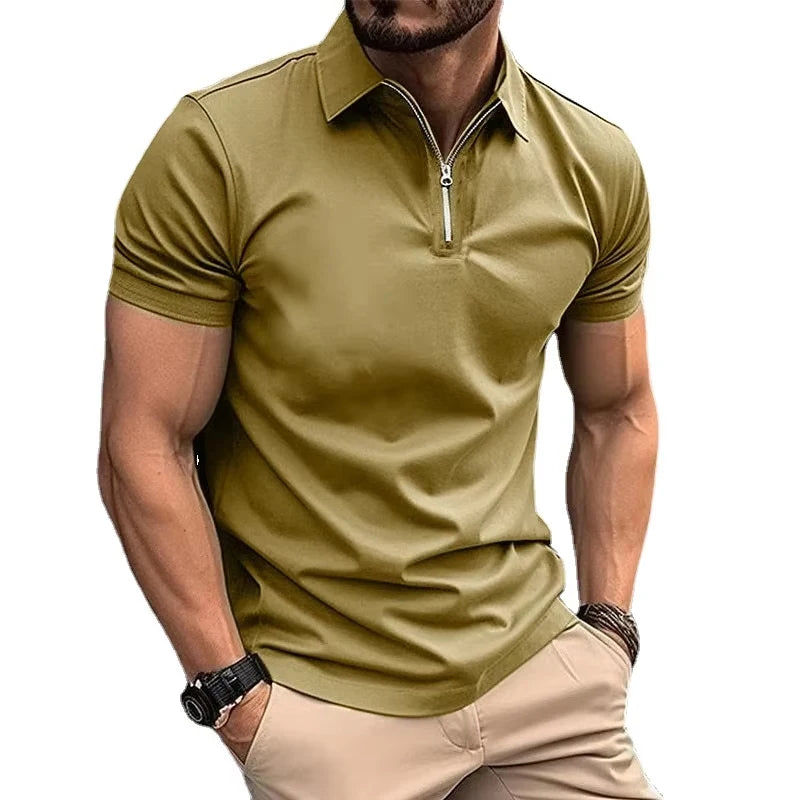 Sommer-Poloshirts für Herren, Hemden mit Viertelreißverschluss, lässig, klassisch, leicht, kurzärmelig, Hemd mit Kragen, atmungsaktiv, Streetwear