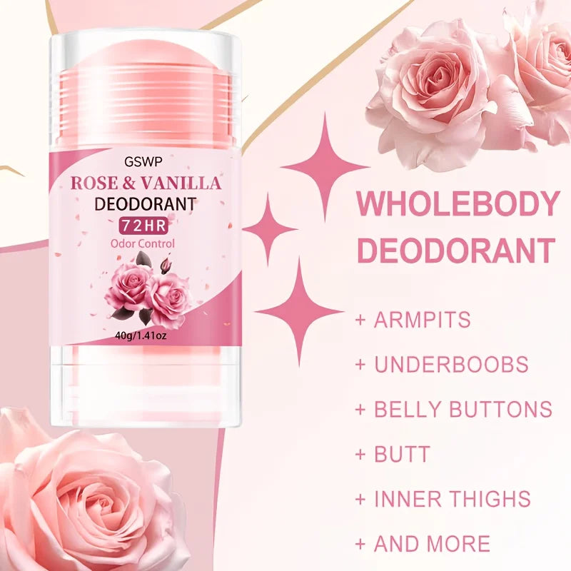 GSWP Rosen- und Vanille-Deodorant, mit einem 72-Stunden-Duft, der den ganzen Tag anhält. Langanhaltender Geruchsschutz. 40g/80g
