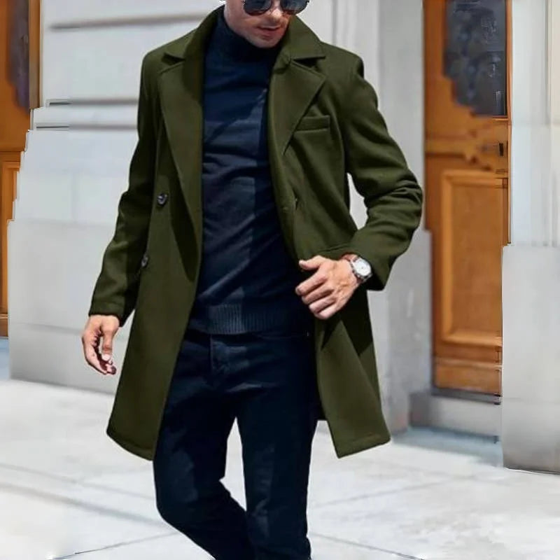 Herren Winter Mittellanger Mantel Wolle Warme Mäntel Futter Zweireiher Revers Jacke Street Wear Herrenbekleidung Oberbekleidung