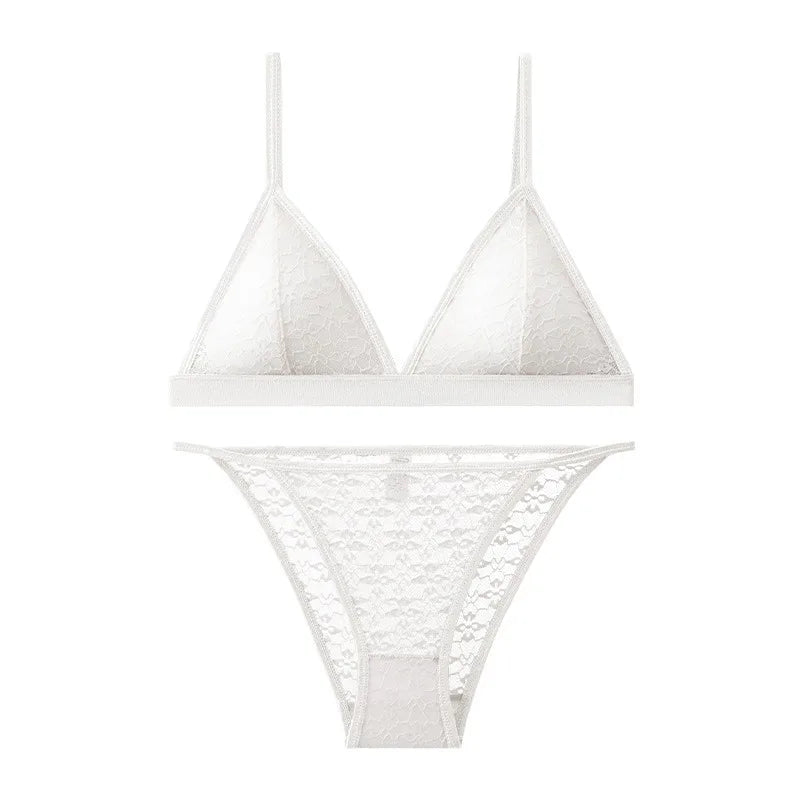 Frauen Spitze BH und Höschen Set drahtlose Bra lette niedrige Taille transparente Höschen weibliche ultra dünne sexy nahtlose Unterwäsche Set