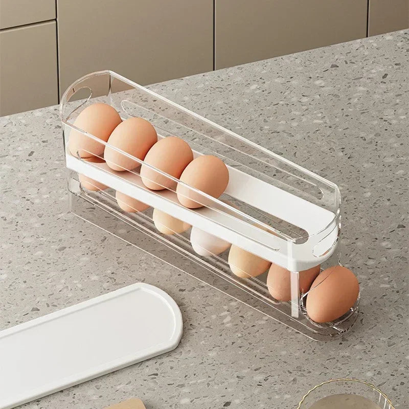 Doppelschicht Kühlschrank Ei Aufbewahrungsbox Automatische Rollende Eier Halter Rack Leiter Stil Kühlschrank Eier Spender Ei Organizer Halter
