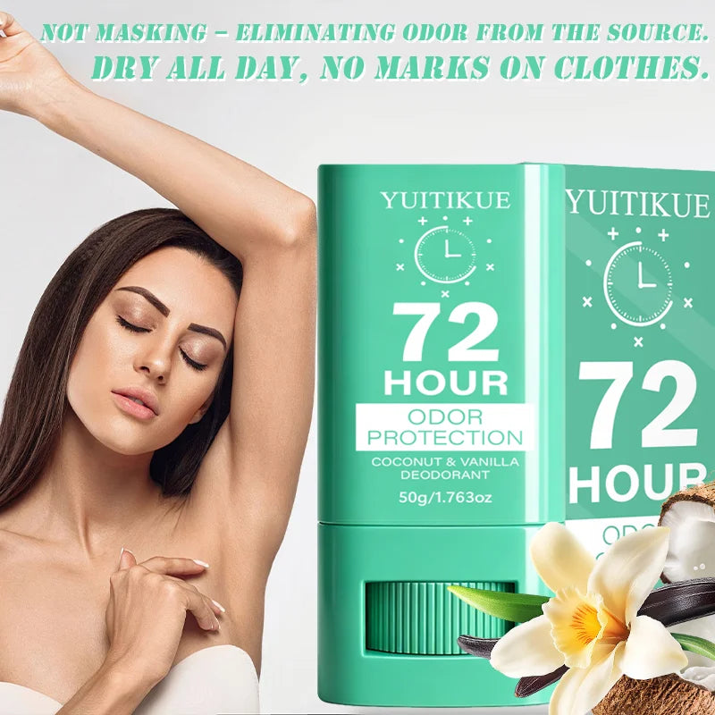72 Stunden Langanhaltender Geruchsschutz Deodorant Stick 50g YUITIKUE Kokosnuss Vanille Unsichtbarer Achsel-Frische-Stick Tägliche Körperpflege