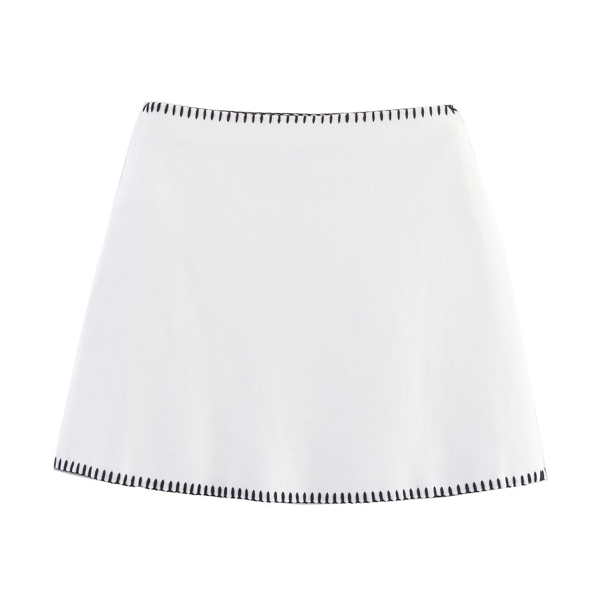 ZERAINS Damen Herbst Neue Kollektion Farbkontrast Gesticktes Rundhals-Strickhemd Gestricktes Halbrock-Set