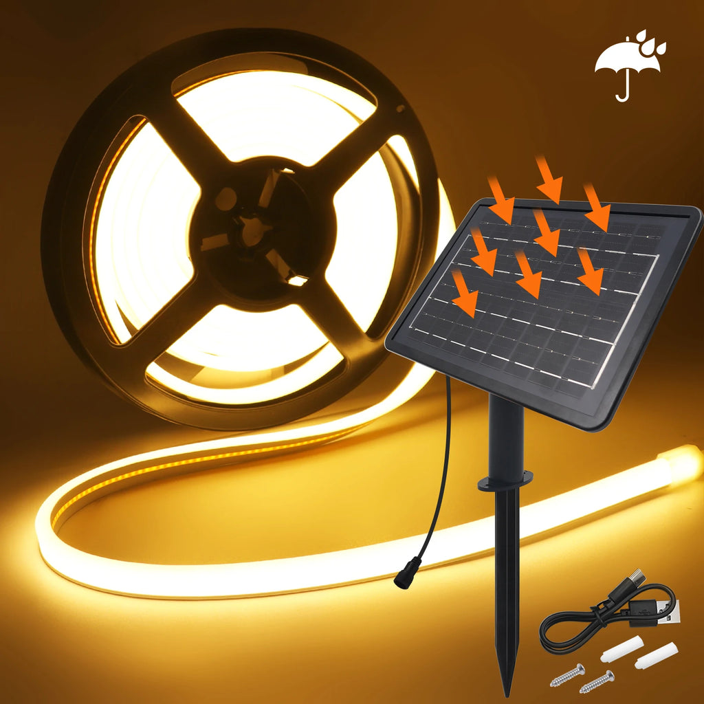 24V Solar COB LED Neonstreifen, doppelseitig leuchtend, 320 LEDs/m, wasserdicht, flexible Neonlampe, Innen- und Außenbereich, lineare Beleuchtung, 1M-10M