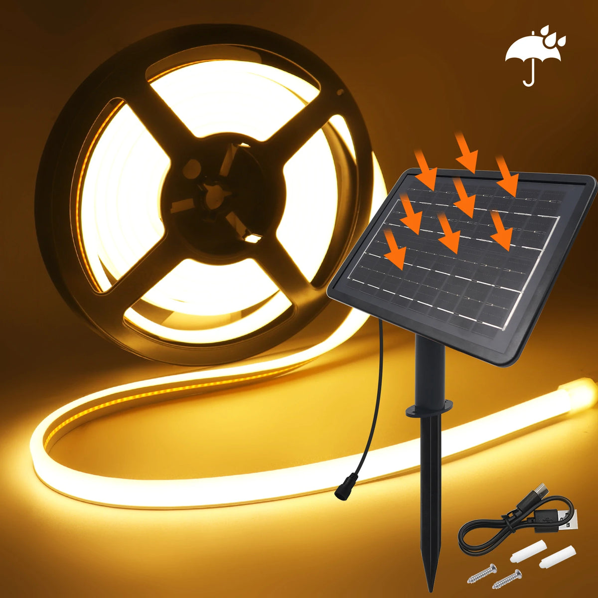 24V Solar COB LED Neonstreifen, doppelseitig leuchtend, 320 LEDs/m, wasserdicht, flexible Neonlampe, Innen- und Außenbereich, lineare Beleuchtung, 1M-10M
