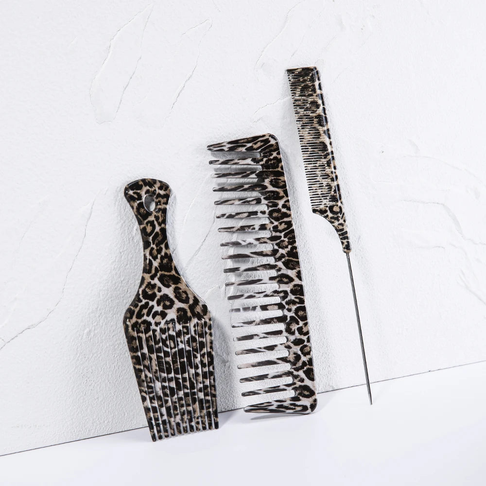 1/2/3 Stück Haarschneidekamm mit Leopardenmuster, Stiftkamm, breiter Zahnkamm, Ölgabelkamm. Haarschmuck für glattes Haar zum Kämmen im Salon