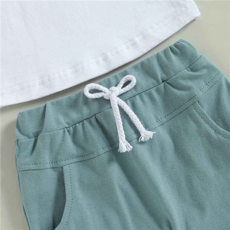 Kleinkind Kleinkind Baby Jungen Sommer Kleidung Sets Kurzarm Kontrast Farbe Tops + Einfarbig Kordelzug Shorts 2 stücke Outfit